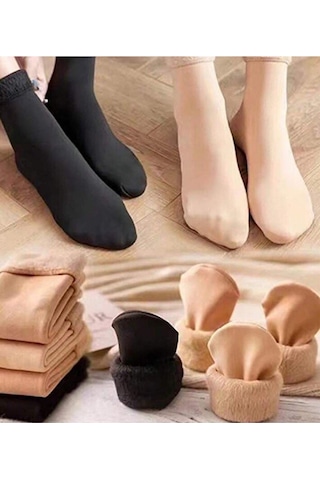 Lüx Wood Kadın İçi Peluşlu Kalın Termal Çorap Kışlık Polar İçi Sıcak Tutucu Soket Çorap Siyah
