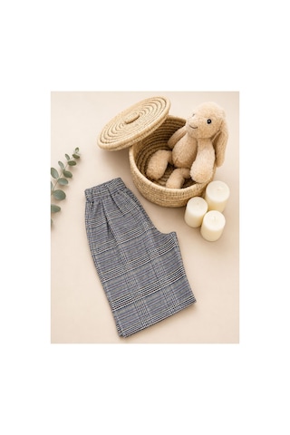 Elovias Çocuk Gri Ekose Desen Oversize Bohem Şalvar Pantolon 2-3-4-5 Yaş Gri