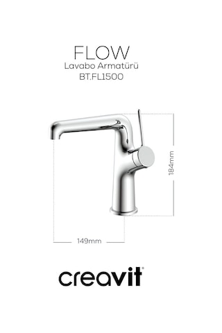 Creavit Flow Lavabo Banyo Eviye Bataryası 3'lü Set FL1500-FL2500-FL8500 Krom
