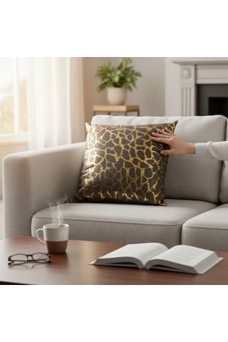 Smarto Relax Dolgulu Kırlenttekli Antibakteriyel Desenli Dekoratif 45x45 Cm Siyah - Altın