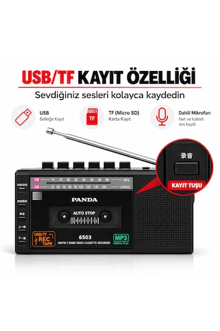 Panda 6503 Taşınabilir Kasetçalar Ses Kayıt Cihazı Fm/am Radyo Usb Tf Kart Mp3/wma Kasetten Dijitale Aktarım