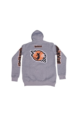 Haikyu No:1 Kapüşonlu Sweatshirt Gri Çok Renkli
