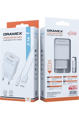 Dramex D21T 2.1A Type-C – Usb Şarj Adaptörü & Şarj Data Kablosu (550443255)