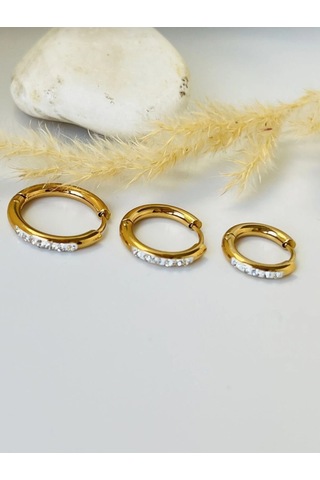 Gold Renk Zirkon Taşlı 6'lı Set Küpe Altın