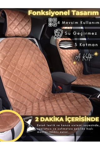 Fiat Fiorino Yumlu 2'li Süet Oto Koltuk Minderi Tam Koruma Hızlı Montaj Su Geçirmez A1 Kahverengi