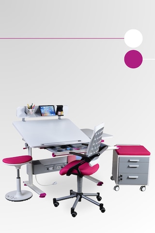 Creo Mobili Yükseklik Ve Eğim Ayarlı, Vega Premium Bilgisayar Ve Çalışma Masası Takımı Beyaz/fuşya Gri