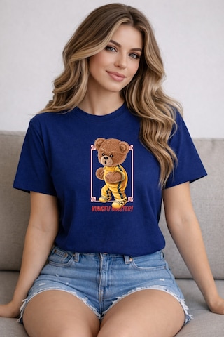 Herkesemoda Kungfu Master Baskı Detaylı Basic T-shirt Lacivert