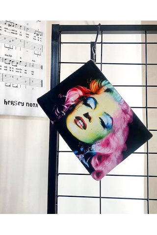 Herşey Nota Renkli Marilyn Monroe Clutch Portföy Çanta Çok Renkli