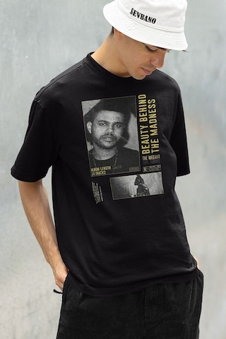 Beauty Behind The Madness The Weeknd Baskılı Unisex Oversize Tişö Siyah
