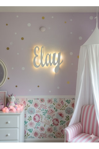 Duvar İsimliği Pilli Led Işıklı Ahşap İsim Tabelası 40x30 Cm