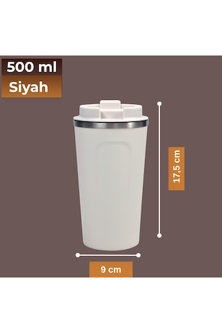 500 Ml Paslanmaz Çelik Bardak Termos Çift Katmanlı Beyaz