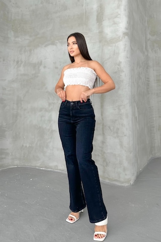 HLT Jeans Blue Black Kadın Wide Leg Jean Yüksek Bel Palazzo Likralı Esnek Kot Pantolon Jessica-2041 Blue Black