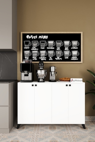 Vista Kahve Köşesi 4 Kapaklı Çok Amaçlı Dolap Kiler Mutfak Dolabı Beyaz Beyaz
