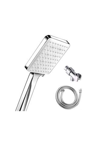 Tenfowee 1.5m Şeritli 6 Fonksiyonlu El Tutulu Duş Seti: 360 Ayarlı Braketli Baskı Artırıcı Dusch, Chrome, Duş Başlığı+braket+hortum Gümüş