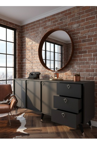Resital Konsol - Sk2001-4 - Silver Modern 180 Cm Çekmeceli Ve Kapaklı Salon Konsolu - Büfe Antrasit