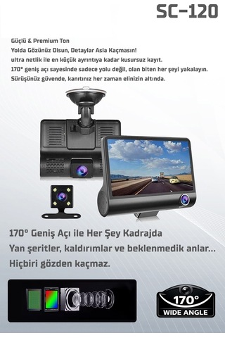 Kayıt Cihazı 3 Kameralı Araç İçi Kamera Sc-120