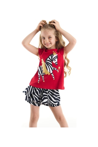Denokids Balerin Zebra Kız T-Shirt Şort Takım Çok Renkli