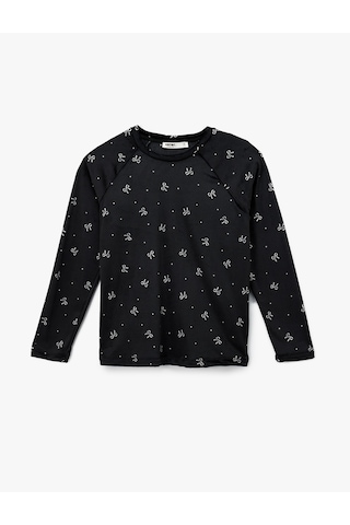 Koton Uzun Kollu Bisiklet Yaka Fiyonk Desenli Kadife Pijama Üstü Siyah Desenli 6wlk40078mk Siyah Desenli