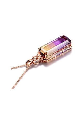 925 Gümüş Kolye Dikdörtgen Şekli Topaz Zirkon Kadınlar Için Taş Kolye Mücevherat Düğün Süsler Altın - Gümüş