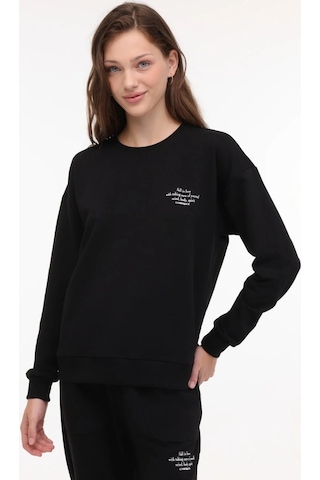Lumberjack Anna Kadın Siyah Yuvarlak Yaka Sweatshirt Siyah