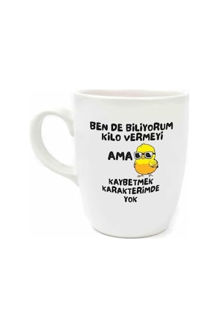 Kaybetmek Karakterimde Yok Krem Oval Kupa - Hediye Seramik Kupa Açık Ahşap