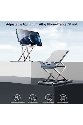 Novahub Moderne Ayarlanabilir Alüminyum Telefon Tablet Standı - Katlanabilir, Taşınabilir, Gümüş/mavi, 11.7x7.2x1.1 Cm, Hafif