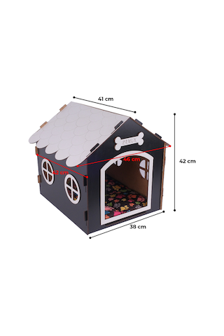 Ahşap Özel İsim Baskılı Dekoratif Köpek Evi-kulübesi, Küçük Irk Köpekler İçin Kulübe, Köpek Kulübesi Siyah