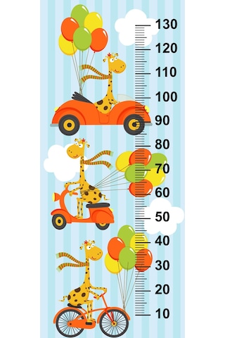 Çocuk Odası Bebek Odası Boy Ölçer Boy Cetveli Sticker Araç Zürafa