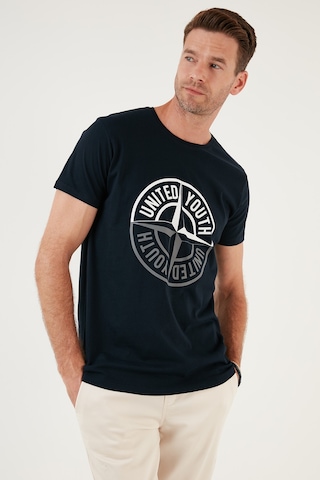 Buratti Baskılı Bisiklet Yaka Pamuklu Slim Fit Erkek T Shirt 541Pusula Lacivert