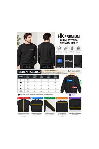 Hk Premium Sweatshirt Bisiklet Yaka Hk Premium Logolu Erkek Basic Beyaz