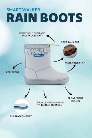 Hopfrög Rain Boots Süper Mat Havalı Gri Suya Ve Soğuğa Dayanıklı Barefoot Çocuk Botu Gri