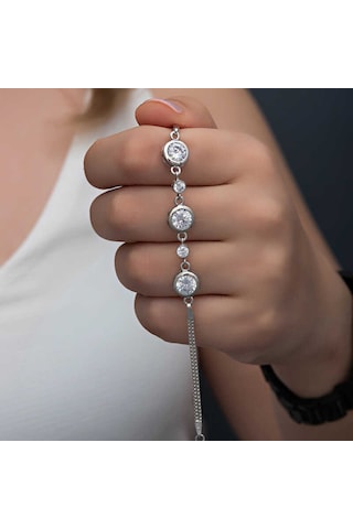 Blackcraft 925 Ayar Gümüş Yuvarlak Taşlı Kadın Bileklik Bc-bf03cb