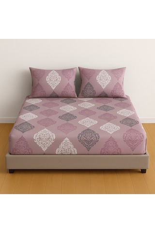 Lionas Çift Kişilik Desenli Lastikli Çarşaf Seti 140x200 Cm + 2 Adet Yastık Kılıfı 50x70 Gülkurusu