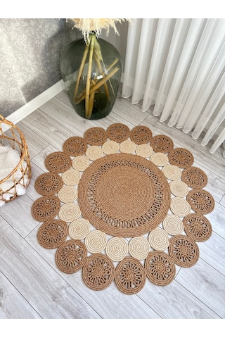 Natura El Dokuma Jüt Bohem Tarz Otantik Salon Oturma Odası Koridor Natural Halı Pamuklu Halı Kırcıllı-krem