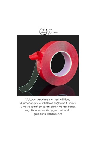 Çifttaraflıbant 120 Kg Taşıma Kapasiteli Şeffaf Çift Taraflı Akrilik Montaj Bandı 24mm X 2 Metre Gü