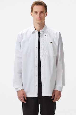 Lacoste Mens Regular Fit White Shirt Standart Kesim Çıtçıt Düğmeli Fermuar Cepli Erkek Gömlek Beyaz