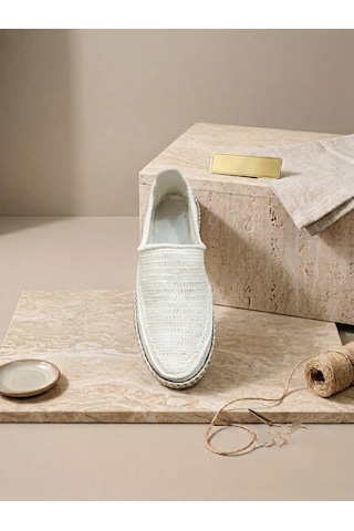 Orifkozmo %100 El Yapımı El Örgüsü Erkek Espadril & Hafif Casual Yazlık Ayakkabı Beyaz