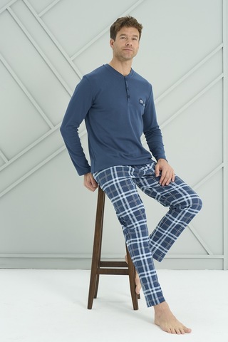 Erkek Interlok Penye Uzun Kol Pijama Takımı 2234 Petrol03 Petrol03