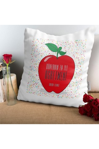 Bk Gift Kişiye Özel Dünyanın En İyi Öğretmeni Tasarımlı Beyaz Yastık - 1 Akgn11025 Renkli