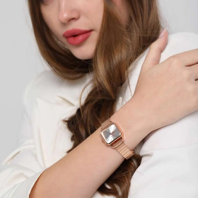 Minimal Kare Rose Gümüş Kadın Kol Saati Rose Gold