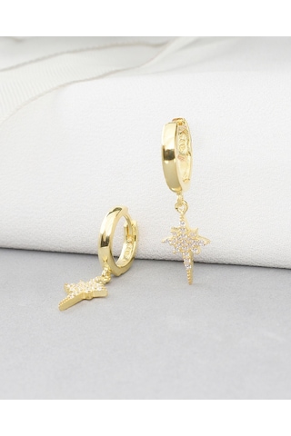 Brezza Lusso Jewelry 18k Serie Oro North Star Sallantılı Kadın Gümüş Küpe