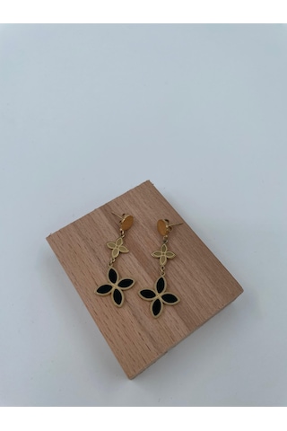 Xbaby Siyah Dolgulu İkili Yonca Gold Küpe Çok Renkli