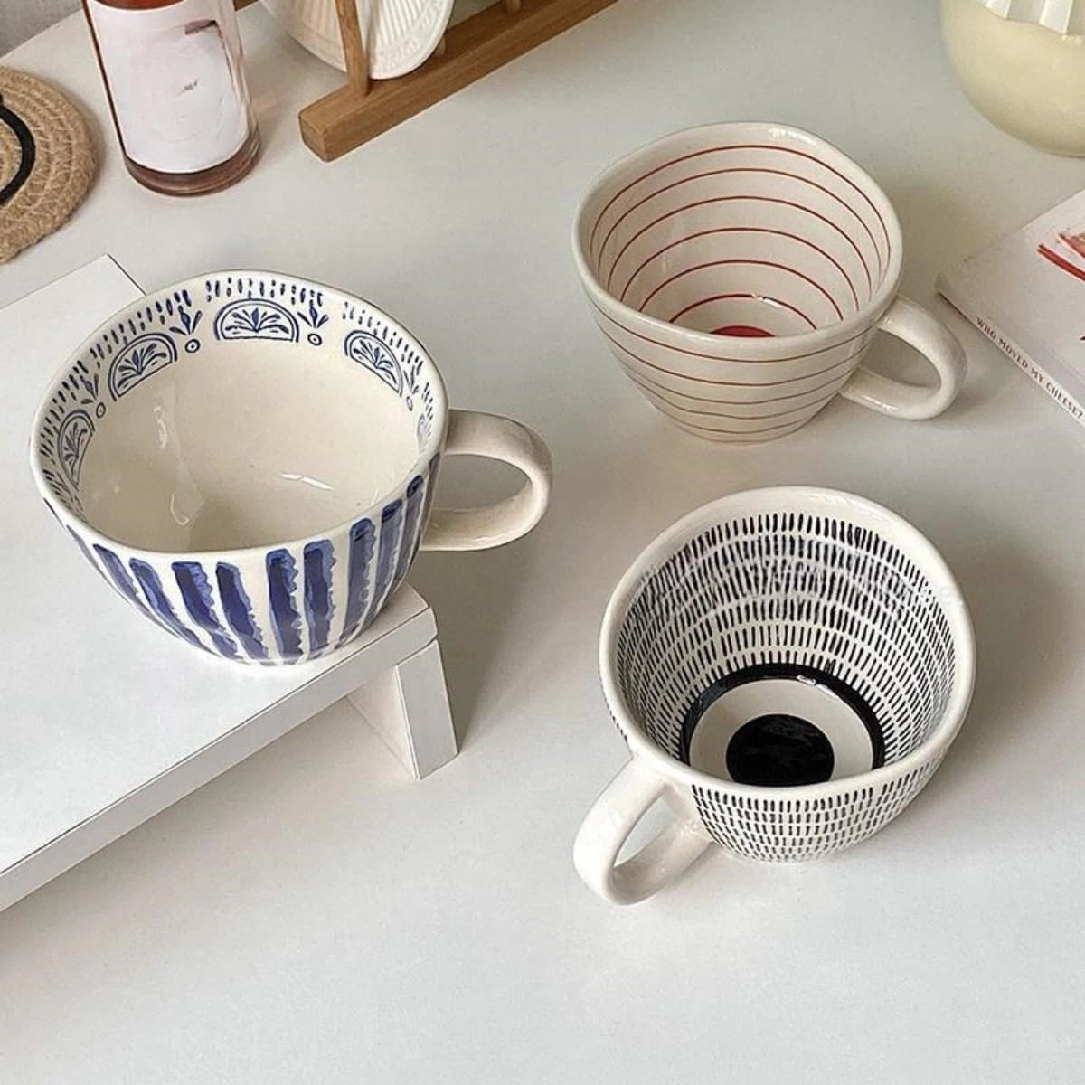 Retro Seramik Kupa Düzensiz Saplı Seramik Kahve Kupası 340ml/11.5oz Su Bardağı Sevimli Yenilikçi Çocuk Doğum Günü Hediyesi Diğer
