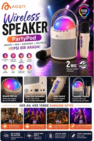 Partypod Bluetooth 5.3 Destekli Çok Fonksiyonlu Kablosuz Hoparlör
