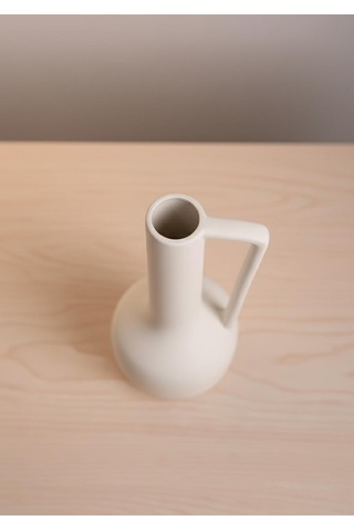 Fiona Seramik Vazo Kulplu, Beyaz 25 Cm Beyaz