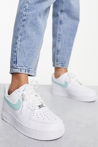Nike Air Force 1 07 Af1 Leather White Green Unisex Snaker Hakiki Deri Spor Ayakkabı Beyaz Yeşil Beyaz - Yeşil