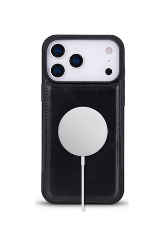 Bloomcase Mono Obsidian Black Apple iPhone Uyumlu 17 Pro Max / 18 Pro Max 6.9" Hakiki Deri Magsafe Kılıf Siyah