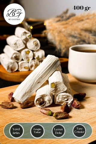 Sütlü Fıstıklı Çifte Kavrulmuş Fitil Lokum - Türk Lokumu - 400 Gr
