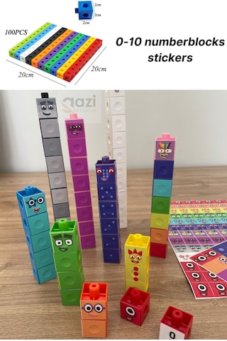 Numberblocks 100 Parça Geçmeli Matematik Küpleri - Snapcubes / 0-10 Stickers