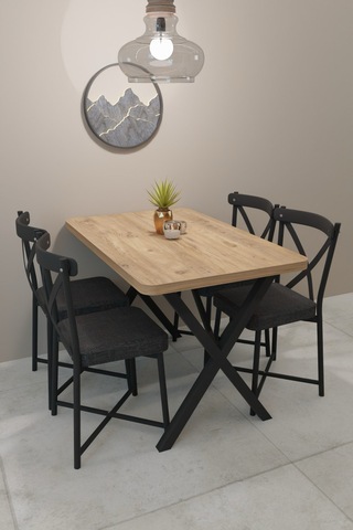 Modern Yemek Masası Takımı 70x110 Cm Oval Mutfak Masası & 4 Adet Tonet Model Kumaş Döşemeli Sandalye Atlantik Çam